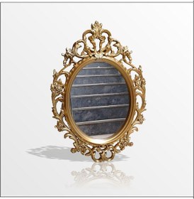 Resim 50X70 Oymalı Işlemeli Rustik Altın Yaldız Antik Duvar Boy Aynası Altın 