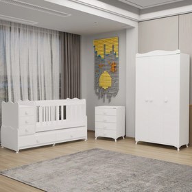 Resim Garaj Home Melina Bebek Odası Yıldız 3 Kapaklı ve Şifonyer - Beyaz 