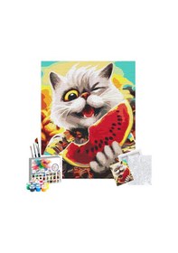 Resim Sayılarla Boyama Seti 40 X 50 Cm Tuval Şasesine Gerili Kedi Ve Karpuz 