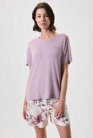 Resim Saten yaka detaylı şort takım - MAUVE / M 