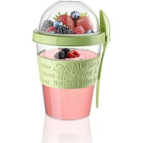 Resim Pazariz Kapaklı Kaşıklı Hazırla ve Çık Meyveli Yeşil Yoğurt Kabı 600 ml 