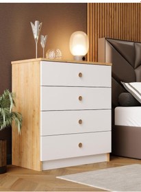 Resim Kuzeylife Stella Şifonyer 4 Çekmeceli Bebek Genç Ytak Odası Safir Meşe Meşe - Beyaz 