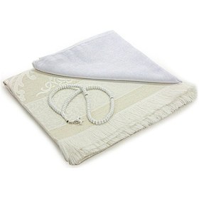 Resim Bohçaya Ve Mevlide Uygun Başörtülü Seccade Seti - Tesbihli - Beyaz 