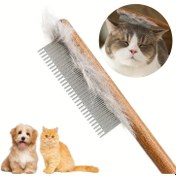 Resim 1 adet Pet Bakım Fırçası - Kediler ve Köpekler için Etkili Saç Çıkarıcı - Dayanıklı Ahşap Saplı Nazik Tüy Temizleyici - Kabarık Kürk Dematting Aracı Uzun ve Kısa Dişlerle, Köpekler için Alt Kürk Rake Küçük Hayvanlar için Profesyonel Bakım Aracı 