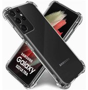 Resim Samsung Galaxy S22 Ultra Kapak Kamera Korumalı Airbag Antishock Köşe Korumalı Silikon Şeffaf 