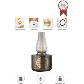 Resim Torima D53 Nikel Vintage Gaz Lambası Taşınabilir Bluetooth Speaker Ayarlanabilir Işıklı USB Şarjlı 
