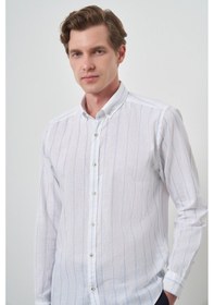 Resim Erkek A. Mavi Keten Dynamic Fit Düğmeli Yaka Gömlek 25ys004016311 A. Mavi A. Mavi 