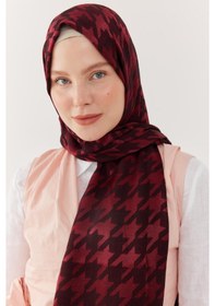 Resim Mirsoy Scarf Kazayağı Desen Parlak Jakar Şal - Bordo Bordo 
