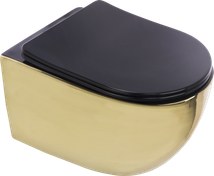 Resim Pure Parlak Gold Sıyah Kanalsız Asma Klozet Wh-785+Soft Kapak 