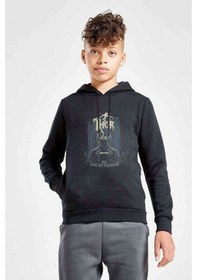 Resim Thor Baskılı Unisex Çocuk Kapüşonlu Siyah Sweatshirt 