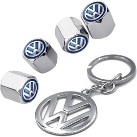 Resim Gardenauto Volkswagen Mavi Logolu Krom Renk Sibop Kapağı 4 Adet ve Krom Anahtarlık 