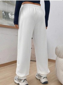 Resim Letter Graphic Drawstring Waist Slant Pocket 4 Mevsim Eşofman Beyaz 