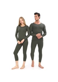 Resim Sauna Suit Unisex Kışlık Termal Içlik, Sıcak Tutan Pamuklu Yakmayan, Haki Termal Takım, Termal Fanila Iclik Haki 