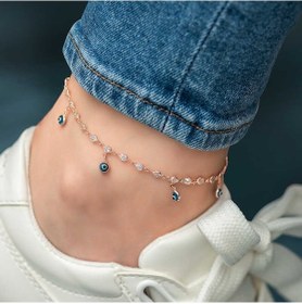Resim Hedivio 925 Ayar Gümüş Sıralı Zirkon Taşlı Nazarlı Rose Halhal Çok Renkli 