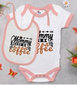 Resim Bitmeyen Kartuş Bk Kids Mommy Needs A Coffee Tasarımlı Pembe Bebek Body Zıbın Ve Mama Önlüğü Hediye Seti 
