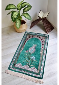 Resim Lale Desenli Astarlı Lüks Seccade S1002 Gri Yeşil 