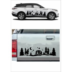 Resim Sticker Usta Kamp Karavan Gece Doğa Orman Sticker Araba Oto Karavan Etiket 02160 