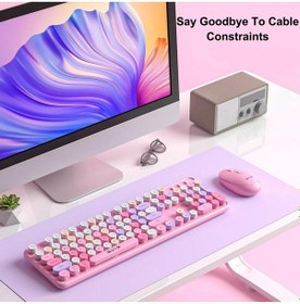 Resim Renkli Daktilo Tarzı Vintage Mekanik Klavye Mouse Pc Laptop Uyumlu Kablosuz 
