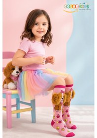 Resim Color Socks 1 Çift Peluş Kulaklı Köpek Desenli Kız Çocuk Çorap Pembe 