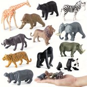 Resim 12 adet Gerçekçi Yabani Hayvan Figürleri Seti - PVC Orman Safari Minyatürleri Noel, Doğum Günü, Paskalya Hediyeleri İçin - Zürafa, Zebra, Aslan, Kaplan, Rhinoceros, Panda, Timsah, Hipopotamus, Fil, Geyik, Tavşan, Tilki, Koyun 