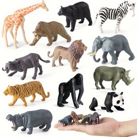 Resim 12 adet Gerçekçi Yabani Hayvan Figürleri Seti - PVC Orman Safari Minyatürleri Noel, Doğum Günü, Paskalya Hediyeleri İçin - Zürafa, Zebra, Aslan, Kaplan, Rhinoceros, Panda, Timsah, Hipopotamus, Fil, Geyik, Tavşan, Tilki, Koyun 