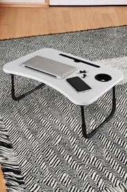 Resim Taşınabilir Katlanır Koltuk Yatak Üstü Laptop Tablet Çalışma Masası ve Kahvaltı Sehpası Beyaz 