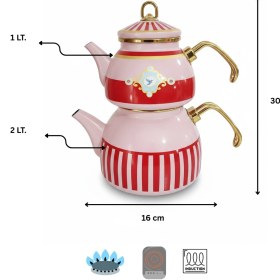 Resim Bird Studio Pembe Renk Emaye Çaydanlık Takımı - 2 Lt. + 1 Lt. Pembe 