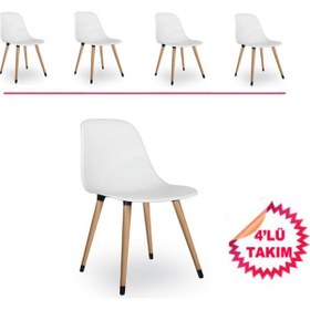 Resim ESTELİA ABANT SANDALYE BEYAZ AHŞAP NATUREL AYAKLI 4Lİ TAKIM 