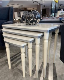 Resim AKSET 4lü Lüx Zigon Sehpa Gümüş Krem 