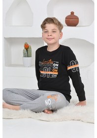Resim Modanino Erkek Çocuk Baskılı %100 Pamuk İnterlok Kumaş Pijama Takımı 12446 Siyah 