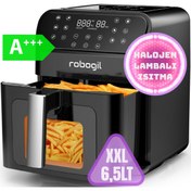 Resim Af-19D Airfryer Xxl 6,5lt Halojen Lambalı Cam Kapaklı Sıcak Hava Fritözü Robogil