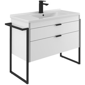 Resim Orka Trio 100 Cm Mdf Çekmeceli Beyaz Ayaklı Banyo Dolabı Alt Modül Lavabo Beyaz 