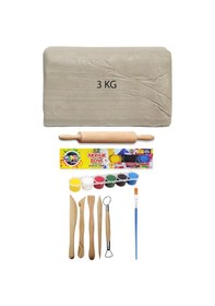 Resim Seramik Hamuru 3 Kg Ebeşuar 6x15 Ml Akrilik Merdane Kil Çamur Set 