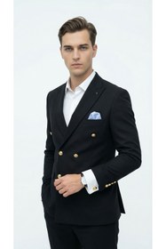 Resim Plus Scorpion Erkek Kruvaze Blazer Ceket Slim Fit Premium Dokulu Şık Klasik Ceket 