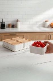 Resim Atbyhome Valverdi - 4'lü 9 Parça Plastik Kahvaltılık Kahvaltı Seti Sunum Seti Bambu 