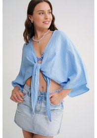 Resim Mixray 4723 Kadın Önü Bağlamalı Bolero Bluz Bebe Mavi 