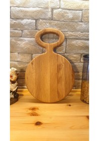 Resim Ahşap Saplı Yuvarlak Pizza Sunum Kesme Tahtası 