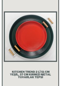 Resim 51 CM Yeşil 37 CM Kırmızı 2 Li Metal Yuvarlak Tepsi Sunum Tep . 