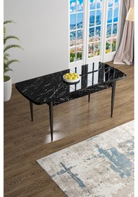 Resim Canisa Han Serisi, Siyah Mermer Desen 70x114 Açılabilir Mdf Mutfak Masa Takımı, 4 Kiremit Sandalye Masa Siyah Mermer Sandalyeler Kiremit 