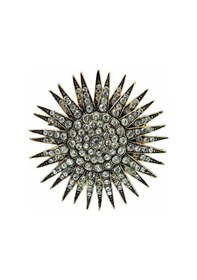 Resim Aşina Gümüş Güneş Taşlı Elmas Montür Yaka Iğnesi Broş 