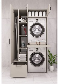 Resim Mdf Çamaşır Makinesi Ve Kurutma Makinesi Dolabı Ütü Masalı Kumbeji Kumtaşı 