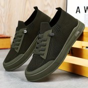 Resim Erkek Casual Slip-On Sneakers - Nefes Alabilen Örgü Üst, Dekoratif Bağcıklı, MD Taban, Yuvarlak Burun, Tüm Mevsim Giyim, Yeşil, 4 Mevsim Çok Yönlü, Egzersiz ve Günlük Kullanım Ayakkabıları | Minimalist Tasarım | Dayanıklı MD Taban 