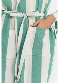 Resim Mulberry Striped Peştemal Bornoz Banyo Ve Plaj Elbisesi Yeşil 