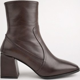 Resim Muggo Adela Garantili Hakiki Deri Kare Burun Fermuarlı Topuklu Kadın Bot 001 