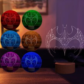 Resim BY-LAMP Batman Led Masa Lambası Ahşap Taban 7 Farklı Işık Renkli Hediye Dekoratif Aydınlatma 