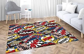 Resim Retro Çizgi Roman Pop Art Renkli Alan Halısı İç Mekan Hafif Pamuk Taban Zemin Paspası Oturma Odası Yatak Odası Yurt İçin Çocuk Odası (150 x 230 cm) 