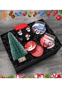 Resim Yılbaşına Özel Fincanlı Hediye Seti (2'li Yeni Yıl Cam Fincan & Yılbaşı Çorabı & Ahşap Yılbaşı Ağacı) 