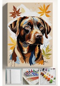 Resim Sayılarla Boyama Çerçeveli Hobi Seti Numaralı Tuval Fırça Boya Kasnaklı 40x50 Cm - Kahverengi Köpek 