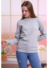 Resim Kadın Gri Bisiklet Yaka Petek Kumaş Sweatshirt Slf1365 Gri 