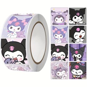 Resim Sanrio Kuromi 500pcs Roll, Glossy Finish, Cartoon Pattern, Self-Adhesive, Round Paper Stickers for Journals, Laptops, DIY Crafts, Perfect for Birthdays, Christmas, New Year Gifts 